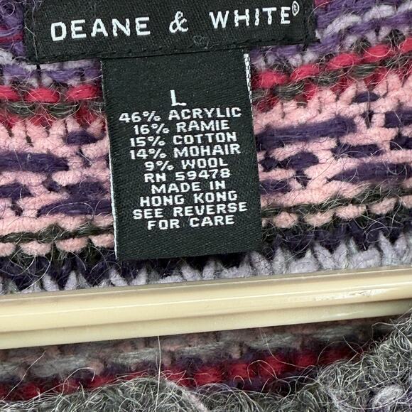Deane & White Vintage Snowflake Cardigan Sweater Purple Pink Fair Isle  Large - Picture 6 of 6